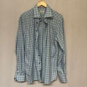Eton of Sweden Button‎ Up Cotton Plaid Shirt  Blue and Green Size 43/17